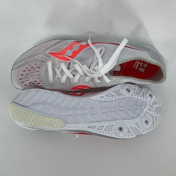 Saucony Endorphin 3 Sz 11 White Viz Red Track Running Shoes Spikes J12-3 - Picture 8 of 8